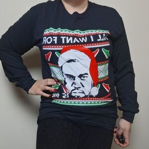 Gildan Kanye West Novelty Long Sleeve Crew Neck Cotton Graphic Christmas T Shirt